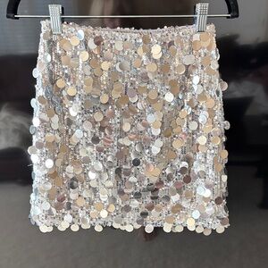 Sequin Embellished Silver Skirt